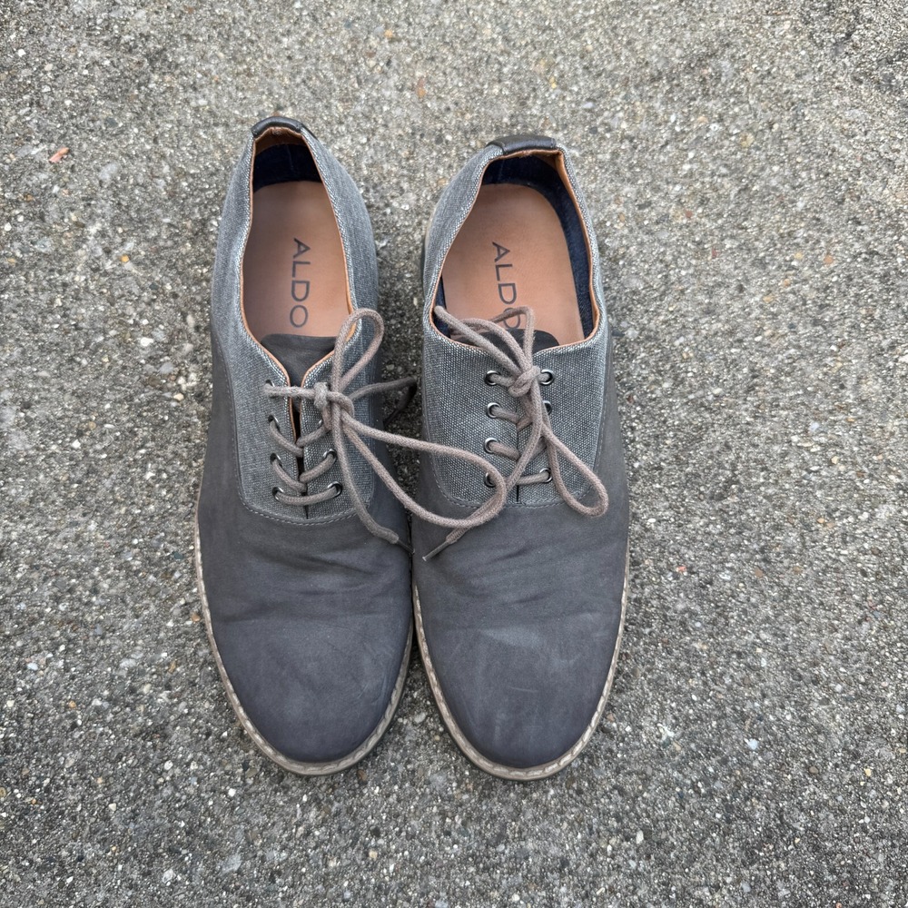 Aldo Giawiel Oxford Shoes Mens Size 10 Gray Two Toned Canvas Leather Lace Up